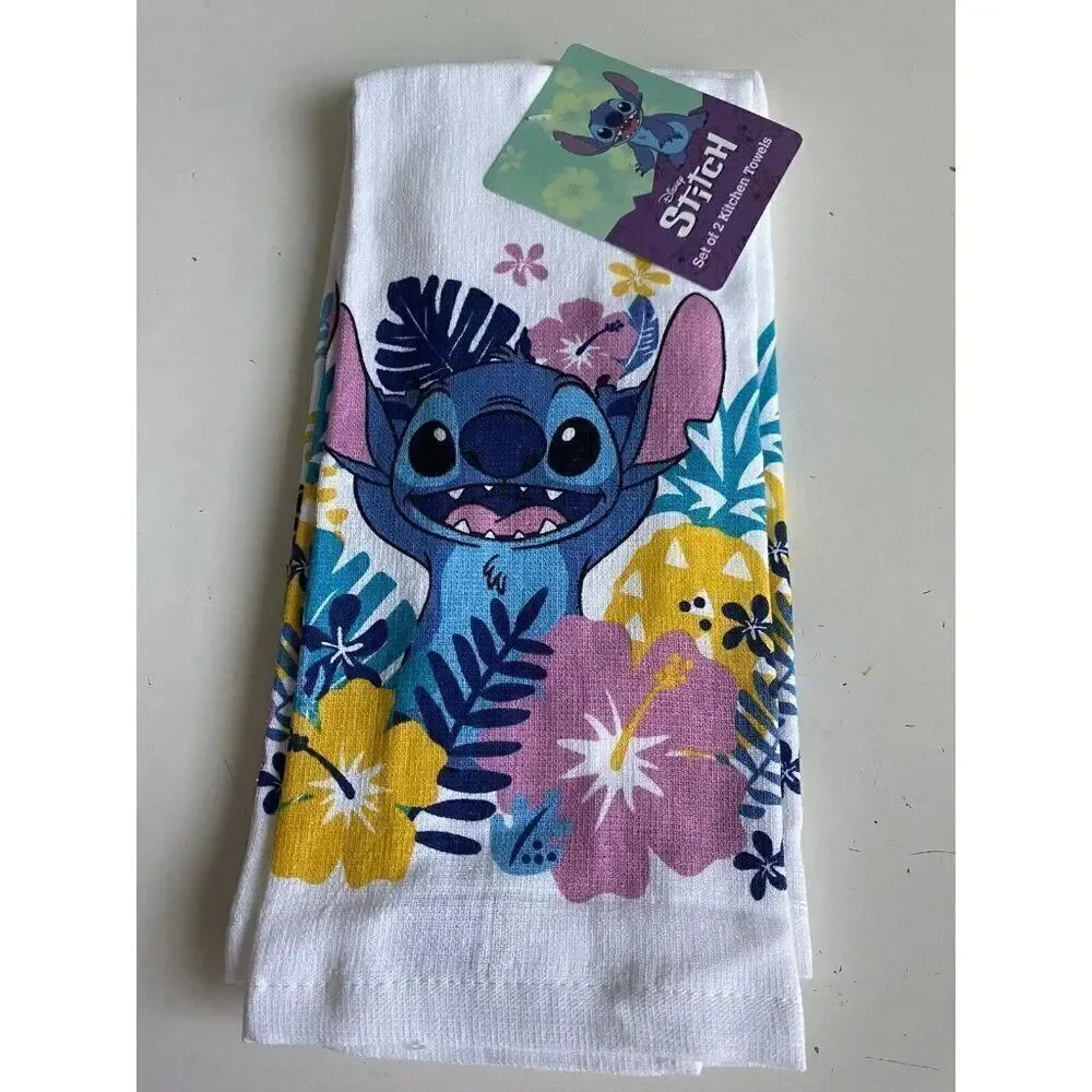 2 Pack Disney Lilo & Stitch Hand Kitchen‎ Towels Floral Tropical Colorful NEW